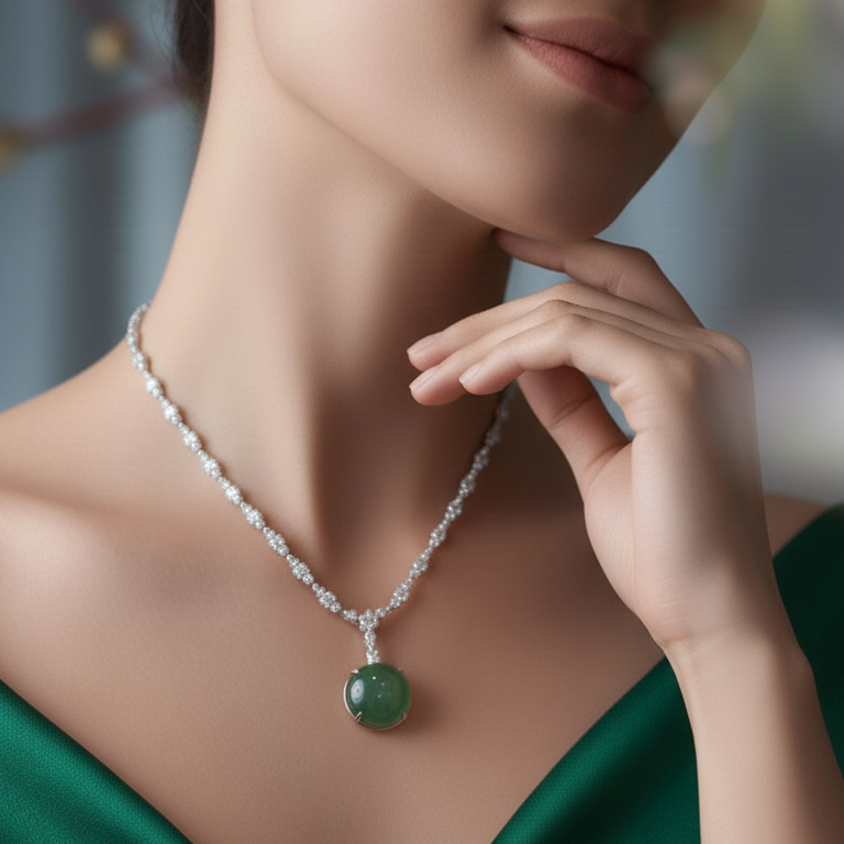 Natural Green Quartz & Diamond Statement Necklace | 48.53 CT Green Quartz | 4.20 CT Natural Diamonds | IGI Certified | 18K White Gold