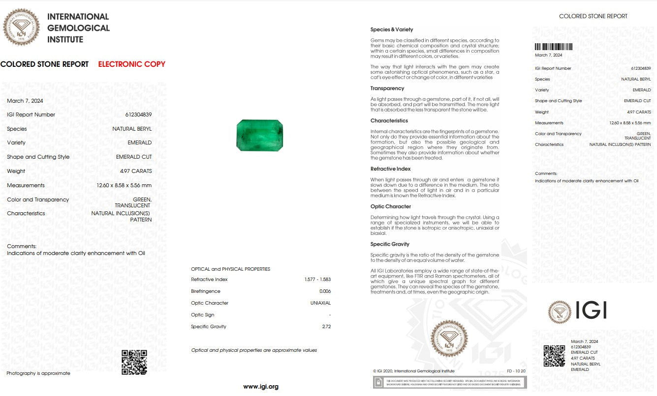 Natural Emerald Stone - 4.97 ct - Saleh Sallom