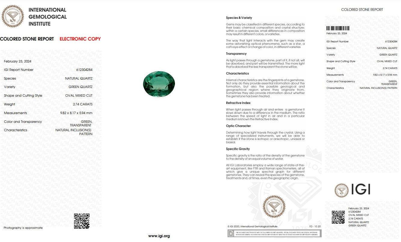 Natural Green Quartz -  2.74 CT - Saleh Sallom