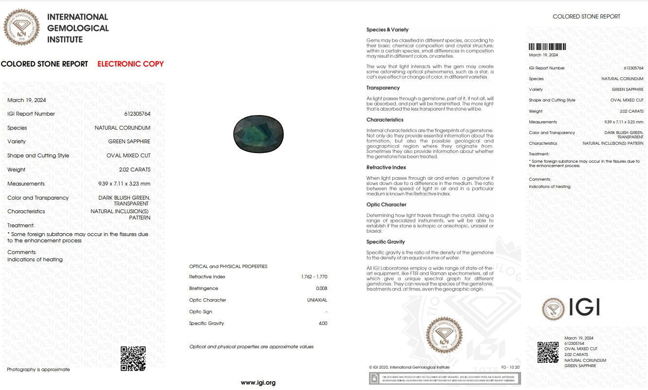 Natural Green Sapphire -  2.02 CT - Saleh Sallom