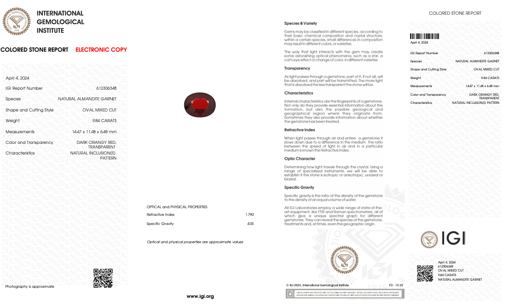 Natural Almandite Garnet - 9.84 CT - Saleh Sallom