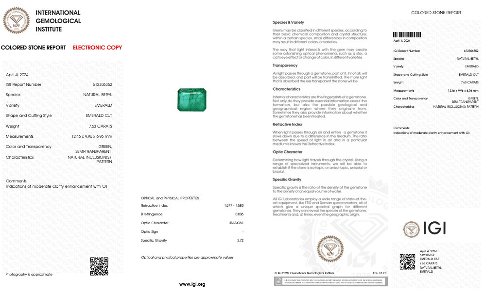 Natural Emerald - 7.63 CT - Saleh Sallom