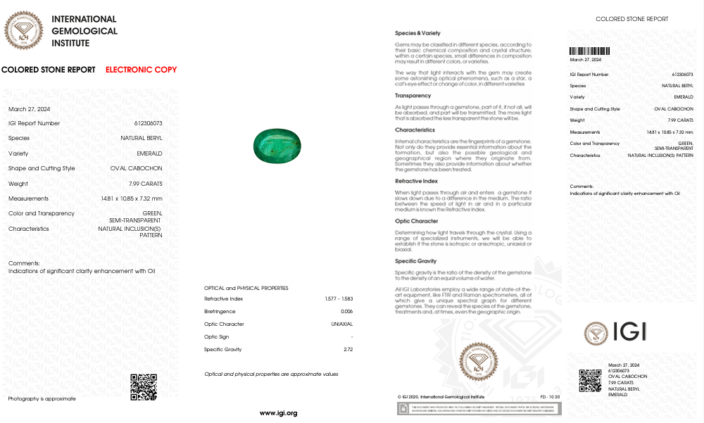 Natural Emerald - 7.99 CT - Saleh Sallom