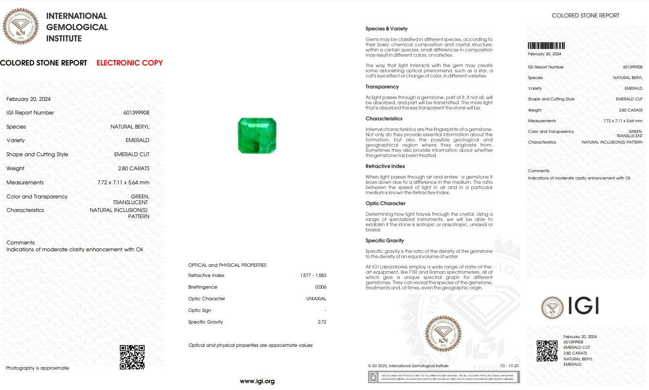Natural Emerald Stone - 2.80 ct - Saleh Sallom