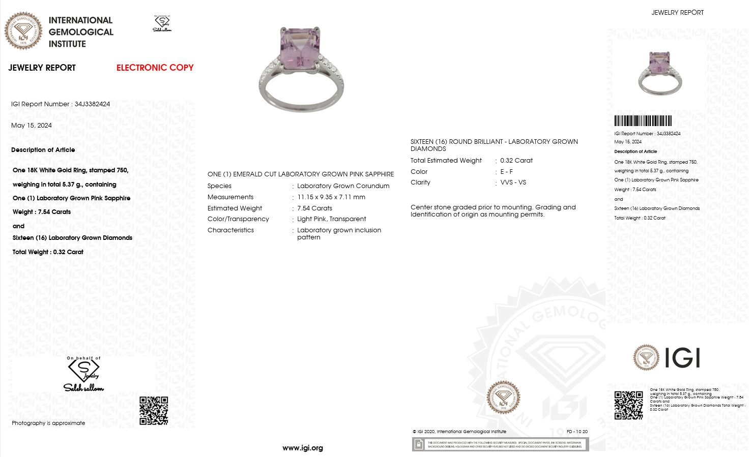 Emerald-Cut Pink Sapphire & Diamond Ring in 18K White Gold-Saleh Sallom