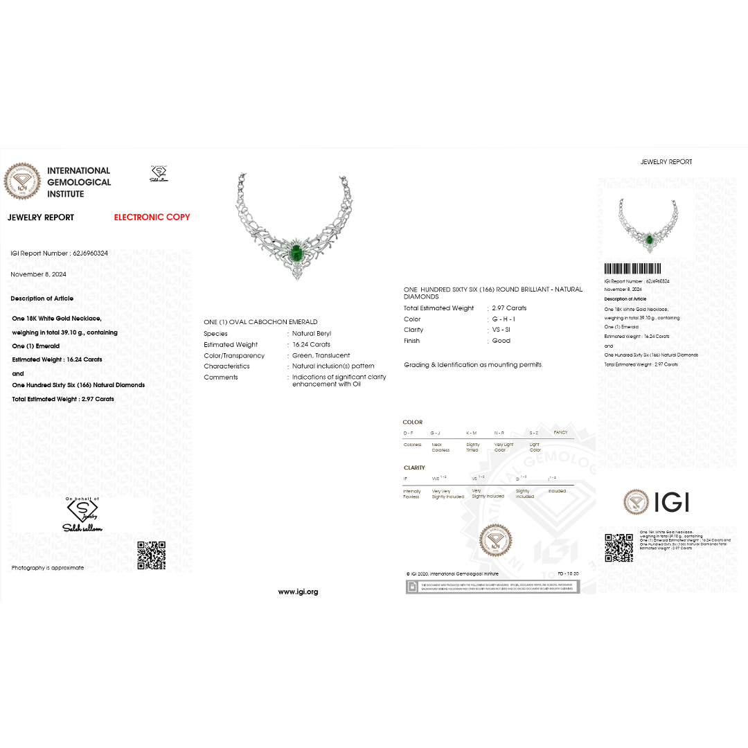 Natural Emerald &amp; Diamond High Jewelry Necklace | 16.24 CT Emerald | 2.97 CT Natural Diamonds | 18K Gold | Saleh Sallom-Saleh Sallom