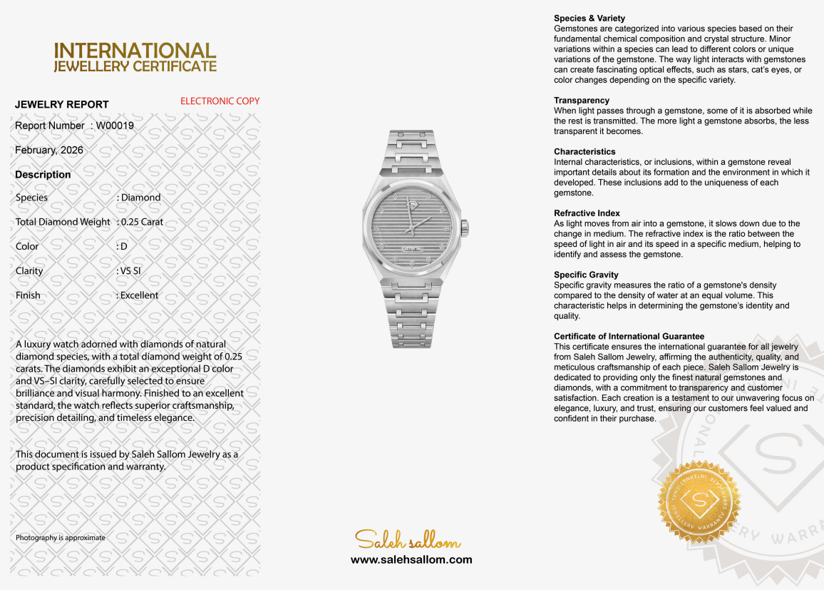 0.25 Carat Natural Diamond Luxury Watch – D Color VS1 | Saleh Sallom-Saleh Sallom