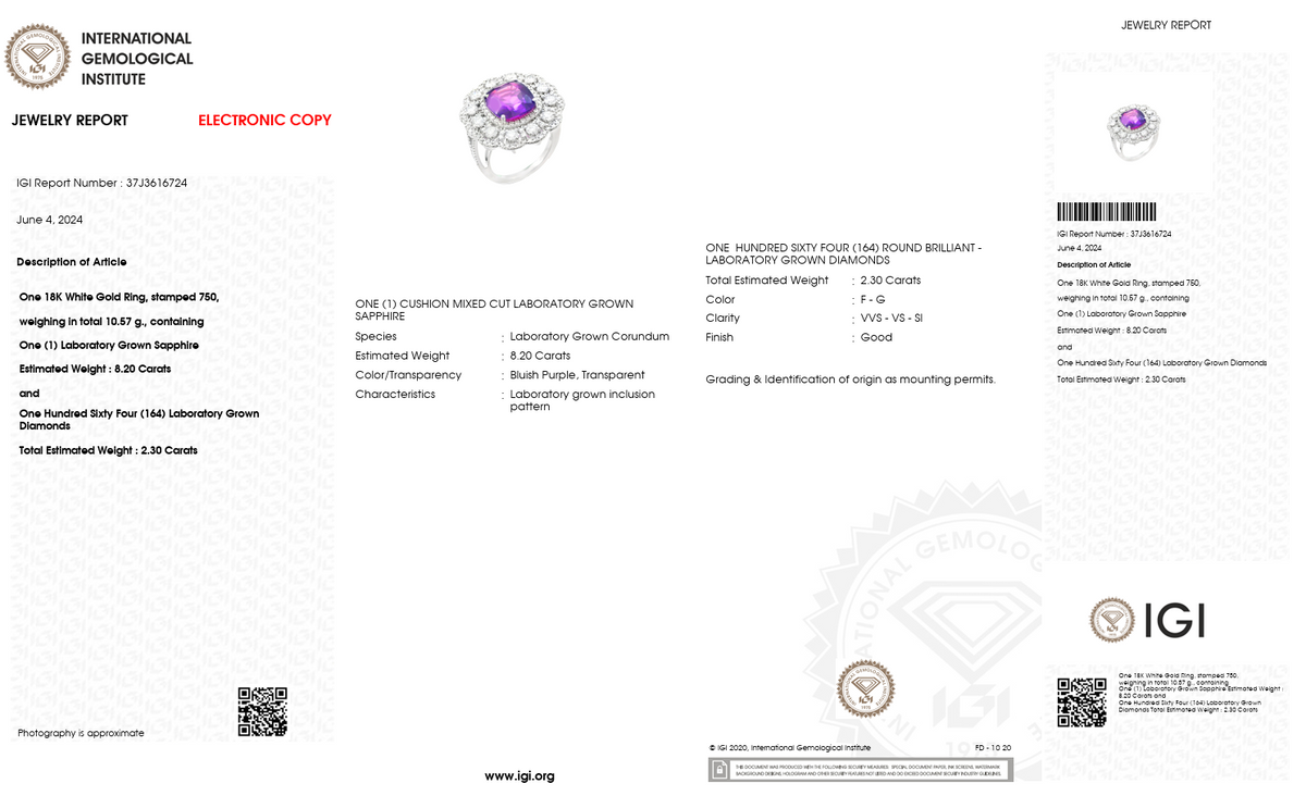 8.20 Carat Cushion-Cut Lab Sapphire & 2.30 Carat Diamond Halo Ring in 18K White Gold | Saleh Sallom-Saleh Sallom