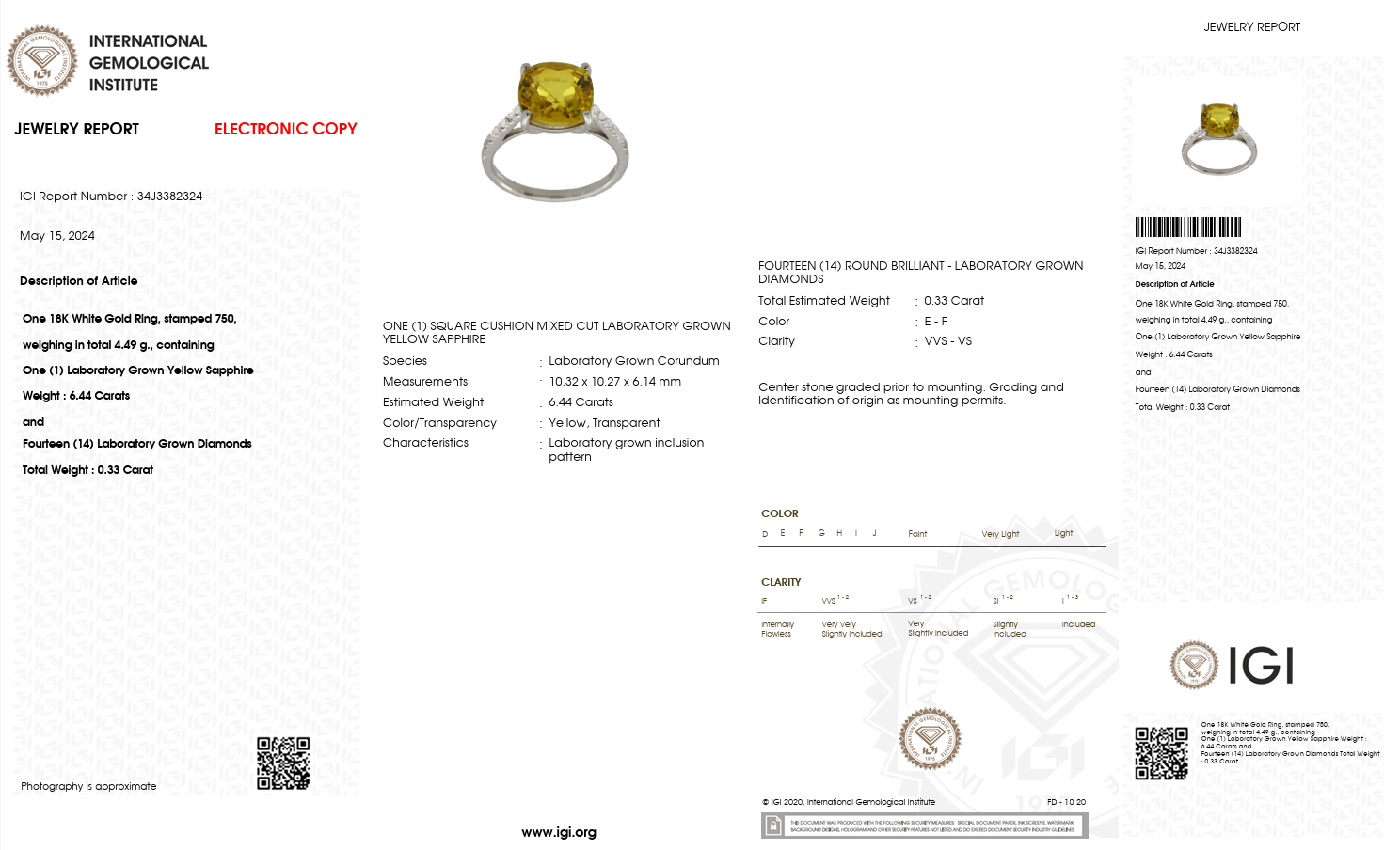 6.44 Carat Cushion-Cut Yellow Lab Sapphire Ring with Diamond Accents in 18K White Gold | Saleh Sallom-Saleh Sallom