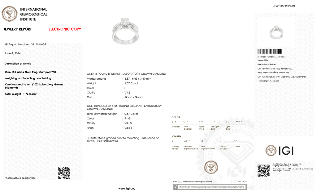 1.07 Carat E VS2 Lab Diamond Ring with 1.74ct Total Diamonds in 18K White Gold | Saleh Sallom-Saleh Sallom