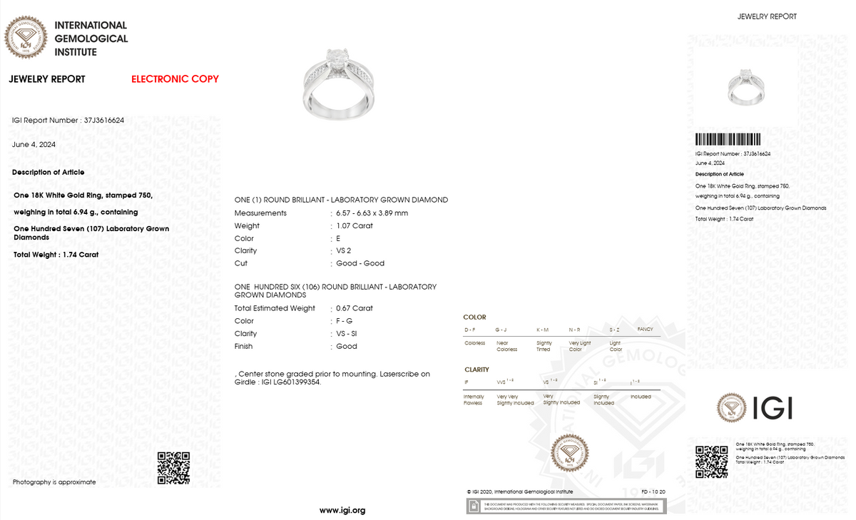 1.07 Carat E VS2 Lab Diamond Ring with 1.74ct Total Diamonds in 18K White Gold | Saleh Sallom-Saleh Sallom