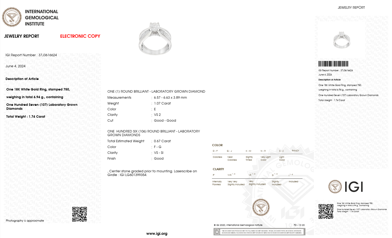 1.07 Carat E VS2 Lab Diamond Ring with 1.74ct Total Diamonds in 18K White Gold | Saleh Sallom-Saleh Sallom