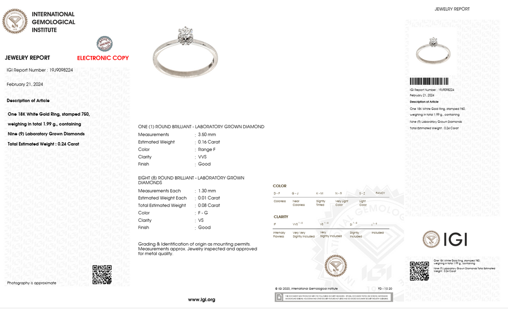 0.16 Carat F VVS Lab Diamond Solitaire Ring in 18K White Gold | 0.24ct Total | Saleh Sallom-Saleh Sallom