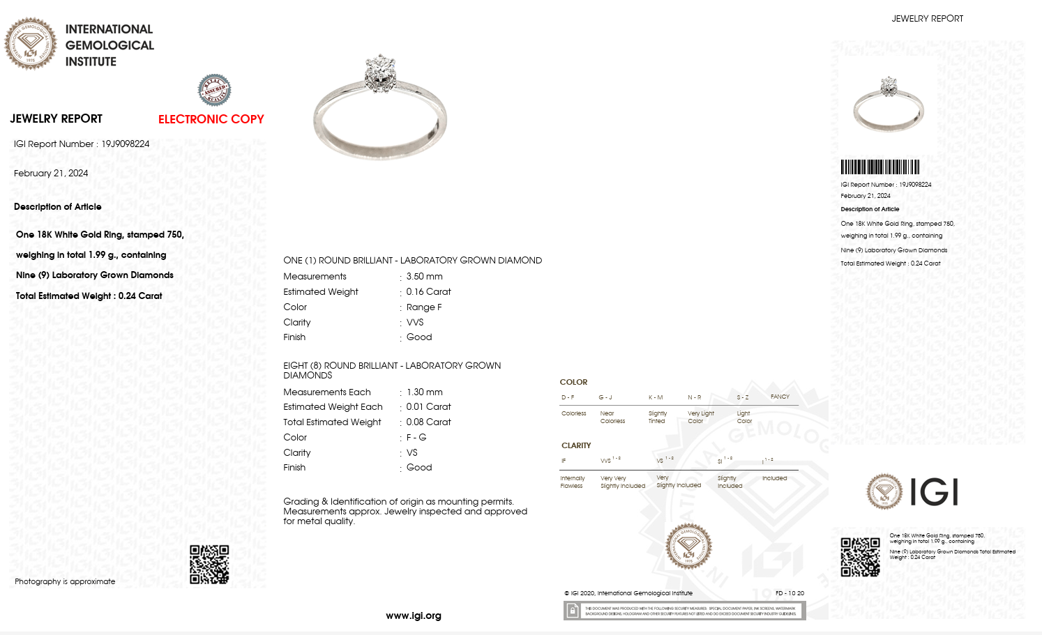 0.16 Carat F VVS Lab Diamond Solitaire Ring in 18K White Gold | 0.24ct Total | Saleh Sallom-Saleh Sallom