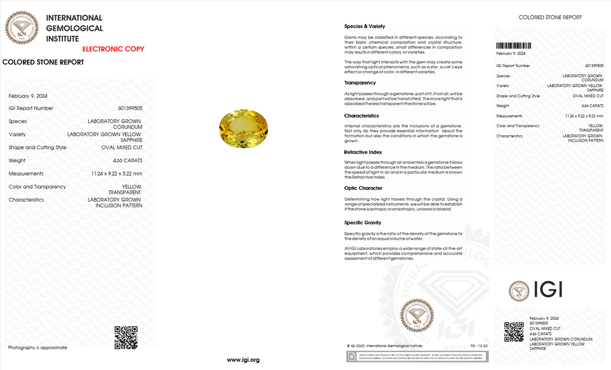 IGI Certified Laboratory Grown Yellow Sapphire | 4.66 Carat Oval Cut | Elegant Luxury Gemstone-Saleh Sallom