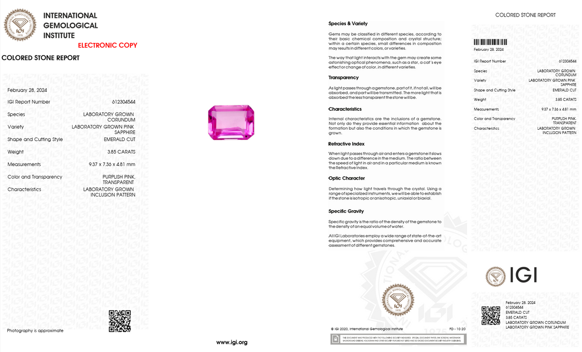 IGI Certified Laboratory Grown Purplish Pink Sapphire | 3.85 Carat Emerald Cut | Elegant Luxury Statement Gemstone-Saleh Sallom