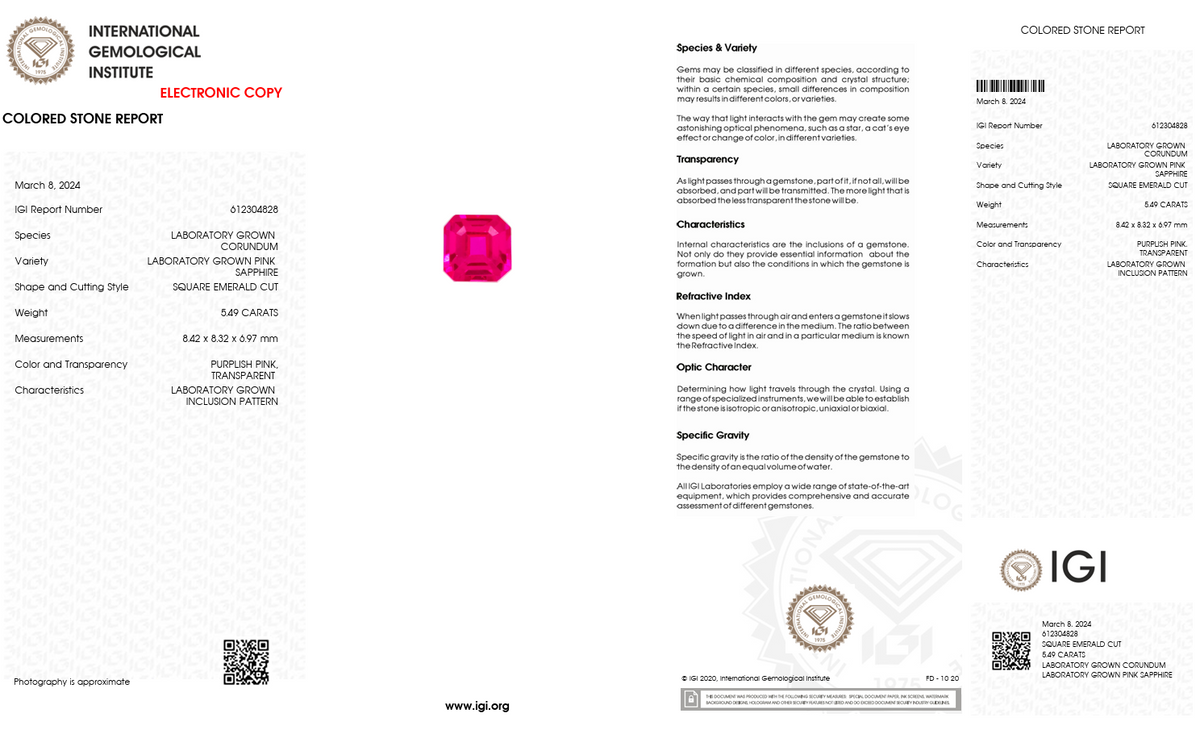 IGI Certified Laboratory Grown Pink Sapphire | 5.49 Carat Square Emerald Cut | Bold Luxury Gemstone-Saleh Sallom
