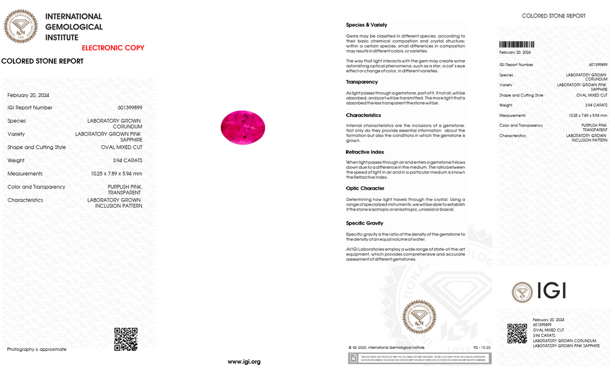 IGI Certified Laboratory Grown Purplish Pink Sapphire | 3.94 Carat Oval Cut | Vibrant Luxury Gemstone-Saleh Sallom