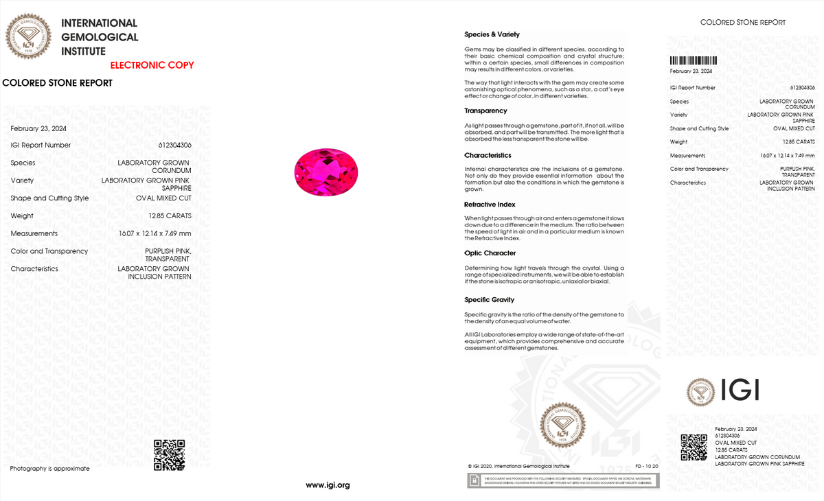 IGI Certified Laboratory Grown Purplish Pink Sapphire | 12.85 Carat Oval Cut | High Jewelry Gemstone-Saleh Sallom