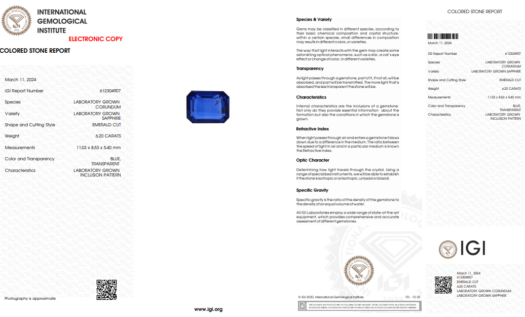 IGI Certified Laboratory Grown Blue Sapphire | 6.20 Carat Emerald Cut | Luxury Statement Gemstone-Saleh Sallom