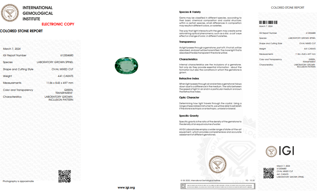 IGI Certified Laboratory Grown Green Spinel | 4.41 Carat Oval Mixed Cut | Luxury Gemstone-Saleh Sallom