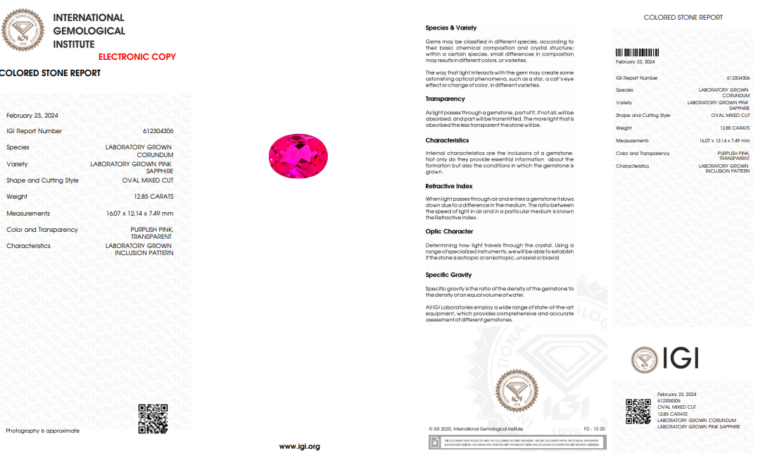 IGI Certified Laboratory Grown Pink Sapphire | 12.85 Carat Oval Mixed Cut | Luxury Statement Gemstone-Saleh Sallom