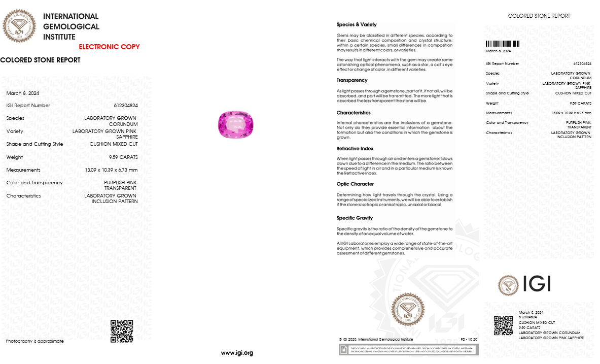 IGI Certified Laboratory Grown Pink Sapphire | 9.59 Carat Cushion Mixed Cut | Luxury Statement Gemstone-Saleh Sallom