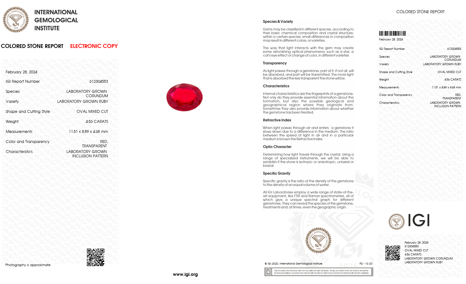 IGI Certified Laboratory Grown Ruby | 4.56 Carat Oval Cut | Vivid Red Secondary image