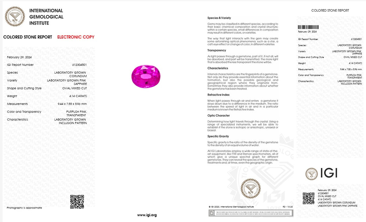 IGI Certified Laboratory Grown Purplish Pink Sapphire | 4.14 Carat Oval Mixed Cut | Luxury Gemstone-Saleh Sallom