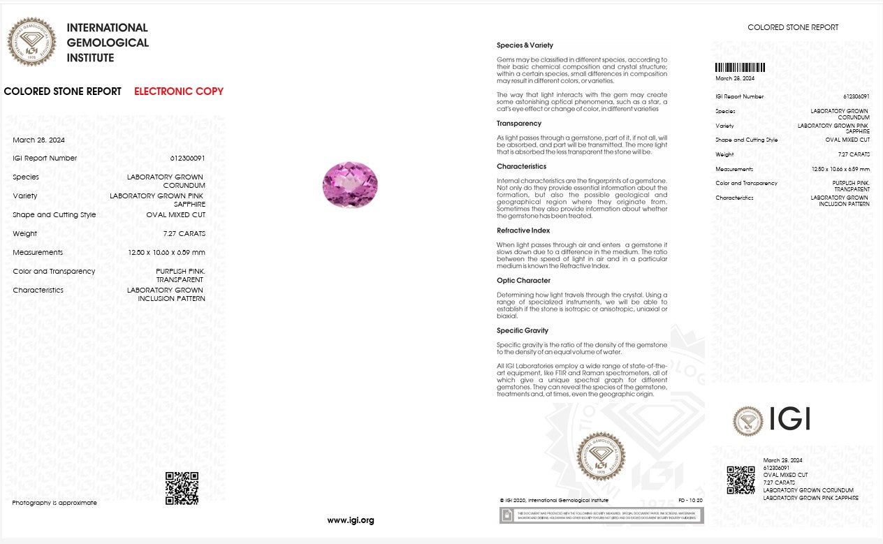 IGI Certified Laboratory Grown Purplish Pink Sapphire | 7.27 Carat Oval Mixed Cut | Luxury Gemstone Secondary image