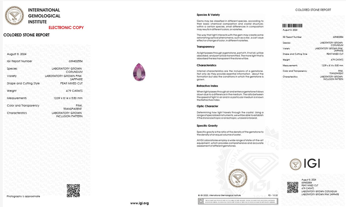 IGI Certified Laboratory Grown Pink Sapphire | 4.79 Carat Pear Mixed Cut | Luxury Gemstone-Saleh Sallom