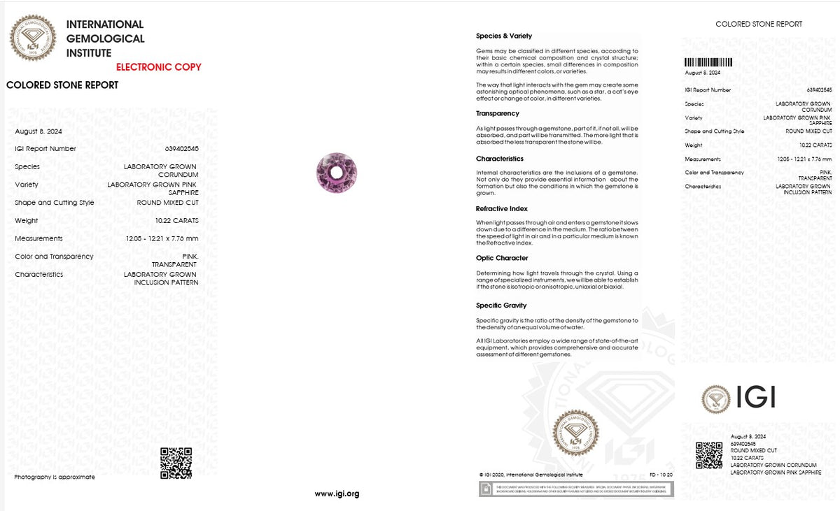 IGI Certified Laboratory Grown Pink Sapphire | 10.22 Carat Round Mixed Cut | Premium Statement Gem-Saleh Sallom