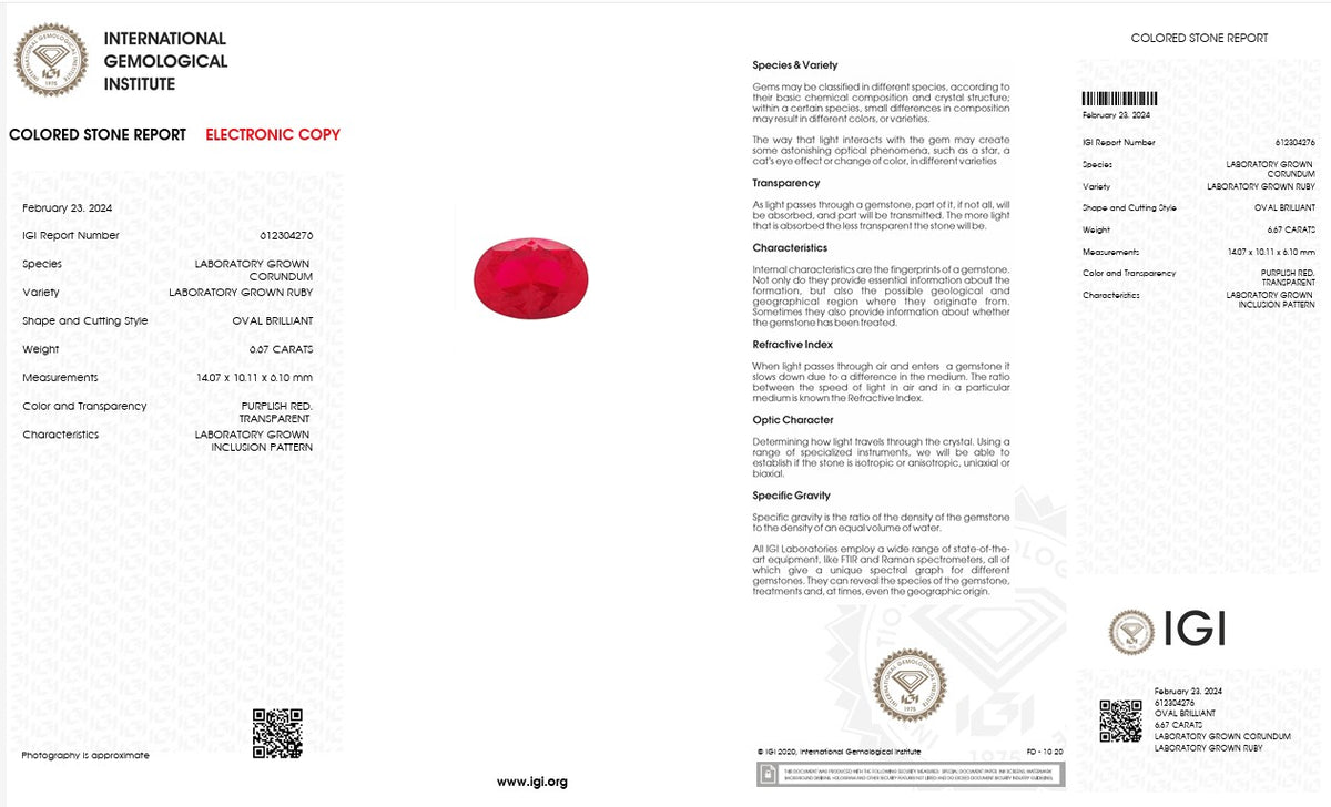 IGI Certified Laboratory Grown Ruby | 6.67 Carat Oval Brilliant Cut | Premium Red Gemstone-Saleh Sallom