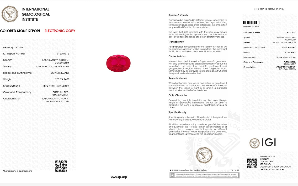 IGI Certified Laboratory Grown Ruby | 6.70 Carat Oval Brilliant Cut | Premium Red Gemstone Secondary image