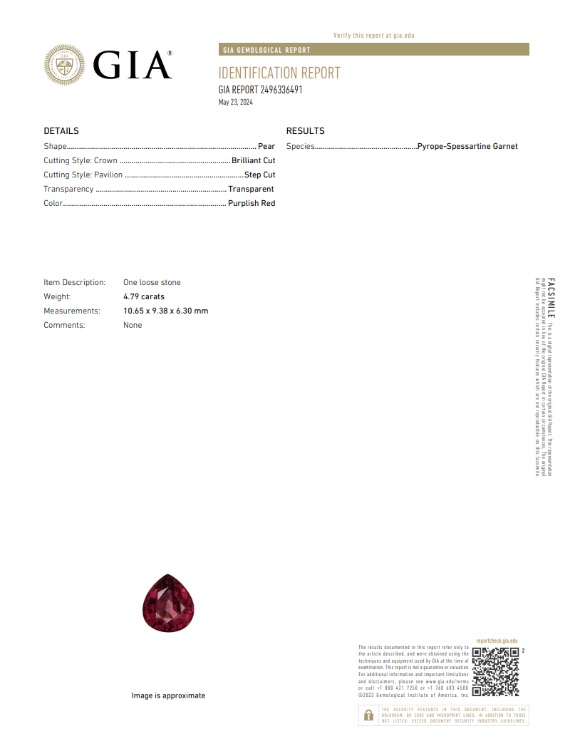 GIA Certified Natural Pyrope-Spessartine Garnet | 4.79 Carat Pear Cut | Purplish Red-Saleh Sallom