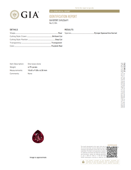 GIA Certified Natural Pyrope-Spessartine Garnet | 4.79 Carat Pear Cut | Purplish Red-Saleh Sallom
