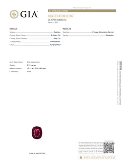 GIA Certified Natural Rhodolite Garnet | 5.74 Carat Cushion Cut | Purplish Red-Saleh Sallom