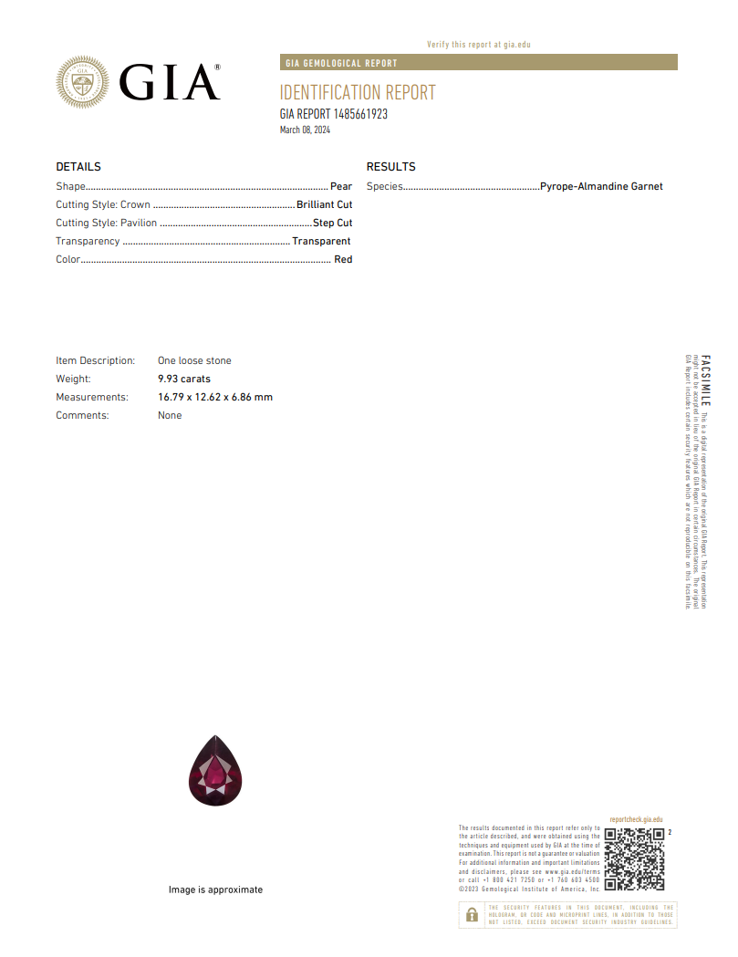 GIA Certified Natural Pyrope-Almandine Garnet | 9.93 Carat Pear Cut | Red-Saleh Sallom