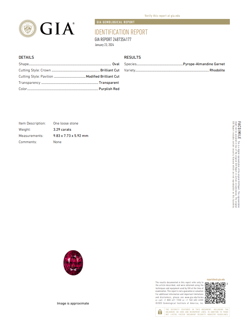 GIA Certified Natural Rhodolite Garnet | 3.29 Carat Oval Cut | Purplish Red-Saleh Sallom