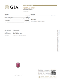 GIA Certified Natural Rubellite Tourmaline | 2.94 Carat Octagonal Cut | Purplish Red