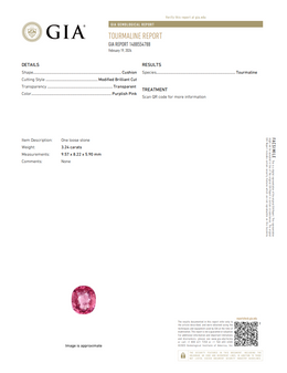 GIA Certified Natural Pink Tourmaline | 3.24 Carat Cushion Cut | Purplish Pink