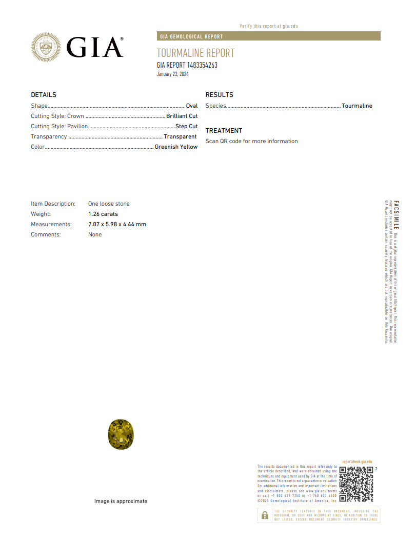 GIA Certified Natural Greenish Yellow Tourmaline | 1.26 Carat Oval Cut | Bright Lime Tone