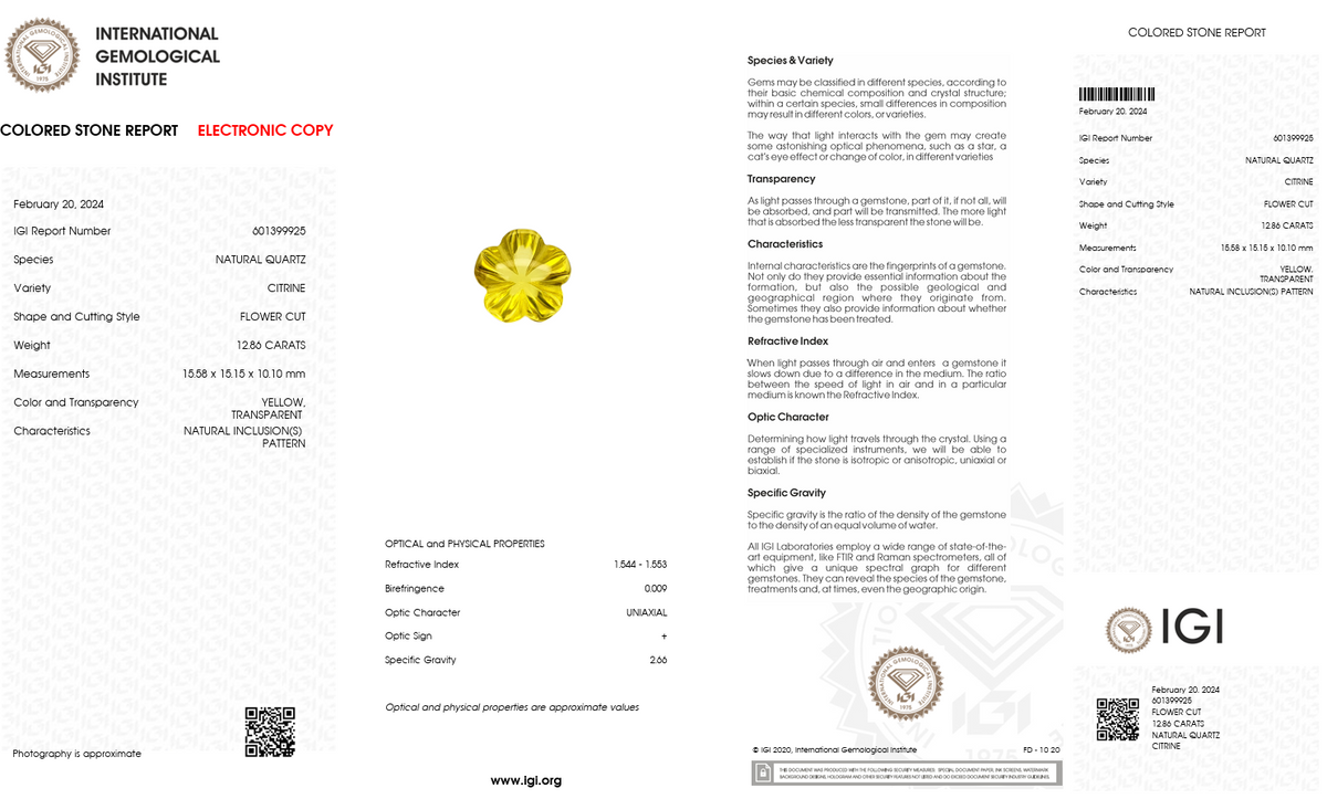 IGI Certified Golden Flower Cut Gem | 12.86 Carat | Designer Statement Stone