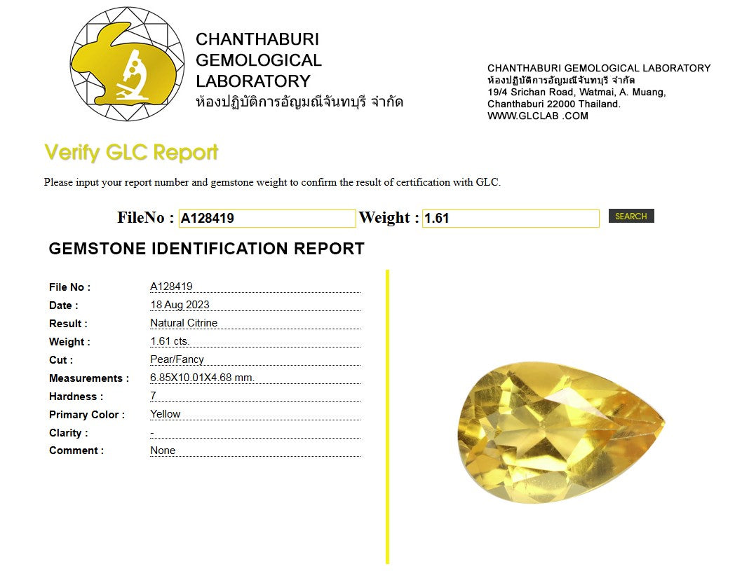 GLC Certified Natural Citrine | 1.61 Carats Pear Fancy Cut-Saleh Sallom