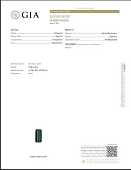GIA Certified Natural Bluish Green Sapphire | 8.16 Carats Octagonal Step Cut | Heated-Saleh Sallom