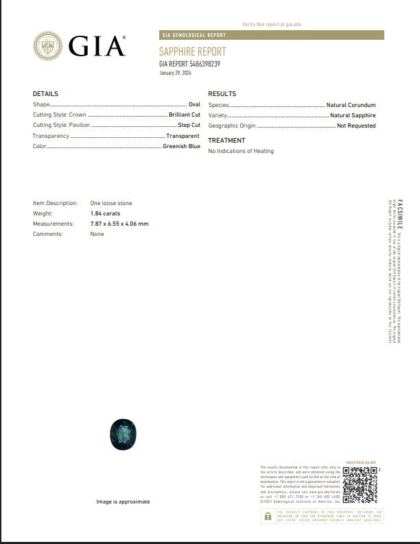 GIA Certified Natural Greenish Blue Sapphire | 1.84 Carats Oval Mixed Cut | Unheated-Saleh Sallom