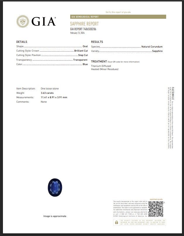 GIA Certified Natural Blue Sapphire | 3.63 Carats Oval Mixed Cut | Titanium Diffused Luxury Gemstone-Saleh Sallom