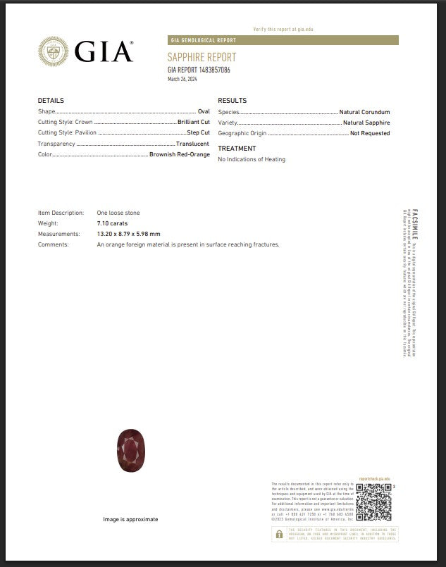 GIA Certified Natural Brownish Red-Orange Sapphire | 7.10 Carats Oval Mixed Cut | Unheated-Saleh Sallom