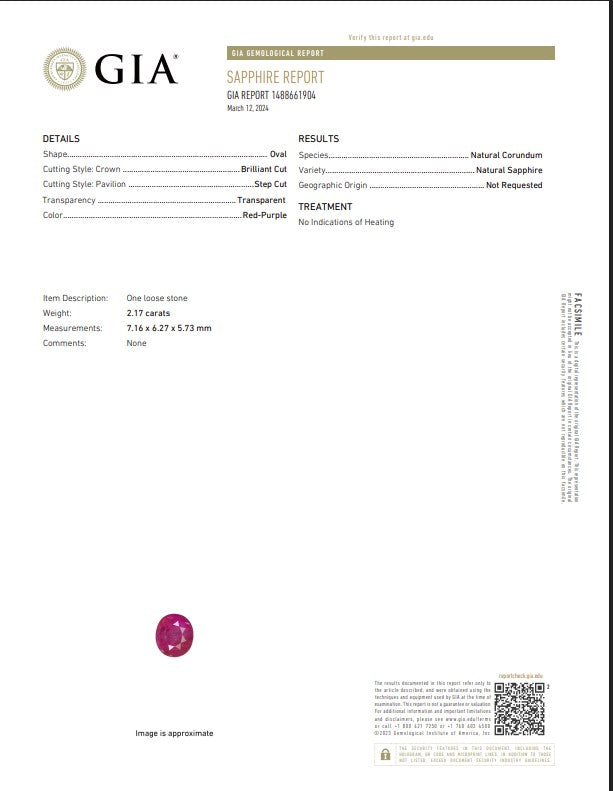 GIA Certified Natural Red-Purple Sapphire | 2.17 Carats Oval Mixed Cut | Unheated-Saleh Sallom