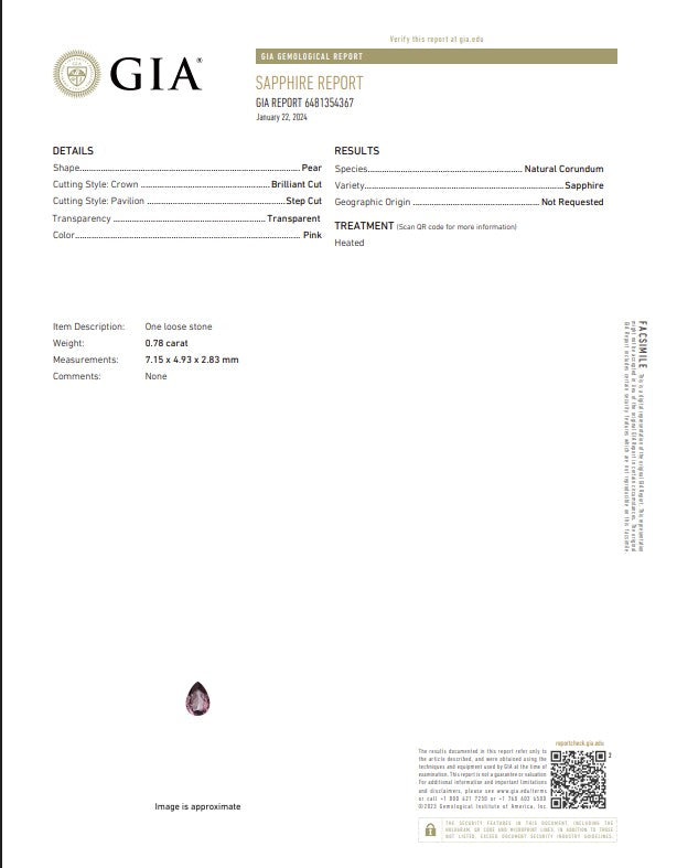 GIA Certified Natural Pink Sapphire | 0.78 Carat Pear Mixed Cut | Luxury Gemstone-Saleh Sallom